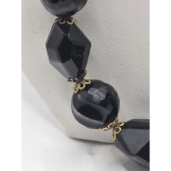 VINTAGE 1950'S WEST GERMANY BLACK FACETED BEAD 34" NECKLACE - Picture 3 of 7